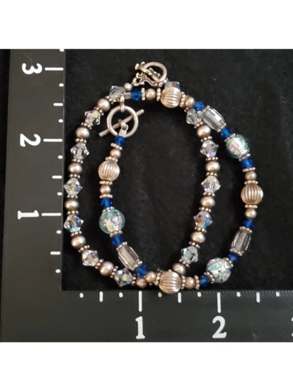 Crystal Beaded Bracelet Lot Silver Tone AB Blue Floral 6.5